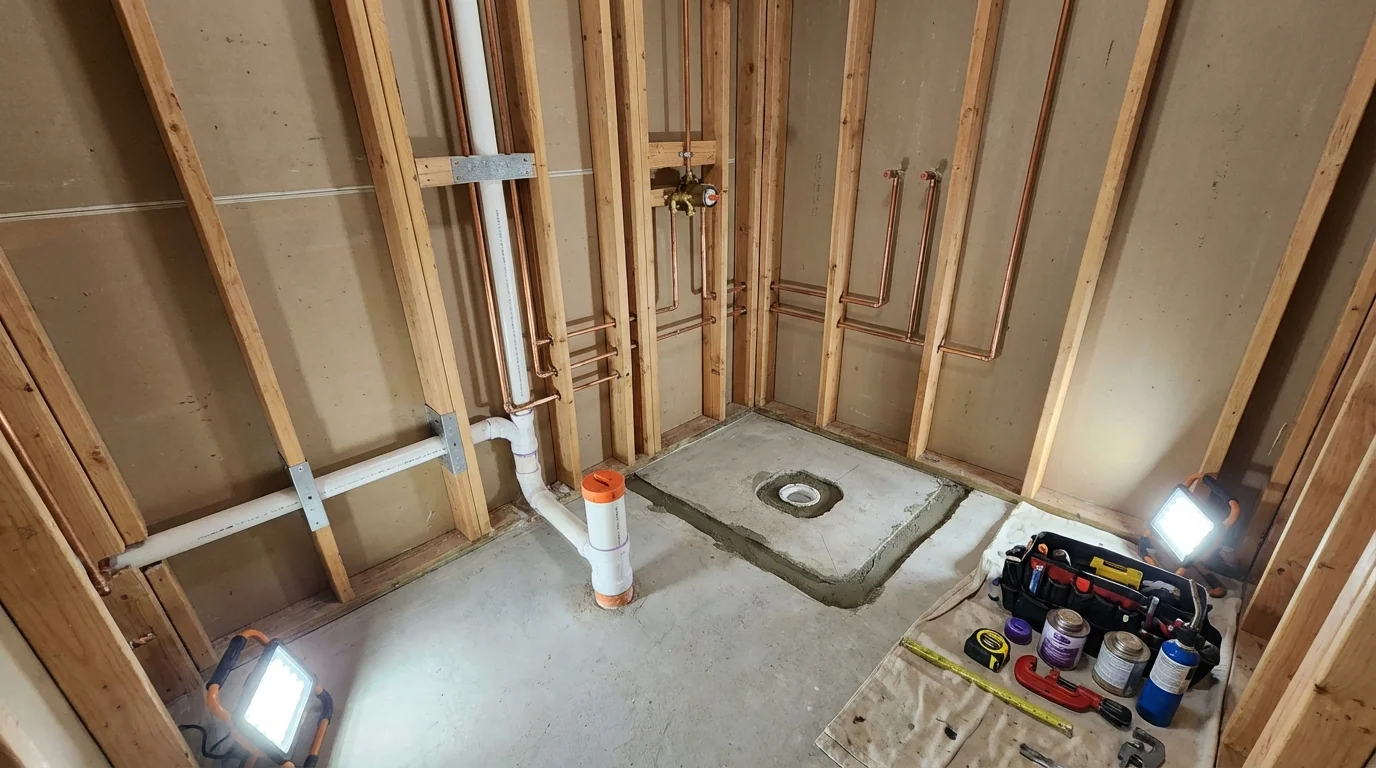 Bathroom rough-in plumbing during remodel by Johns Plumbing LLC in Port Neches