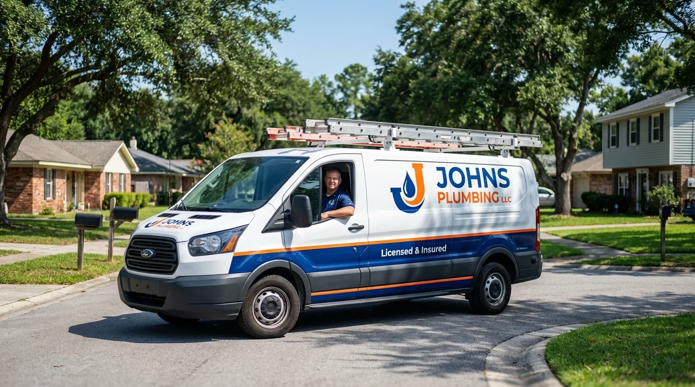 Johns Plumbing LLC service van in Port Neches, TX