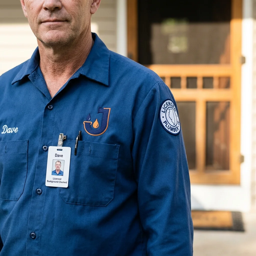 Licensed plumber showing ID badge in Port Neches, TX