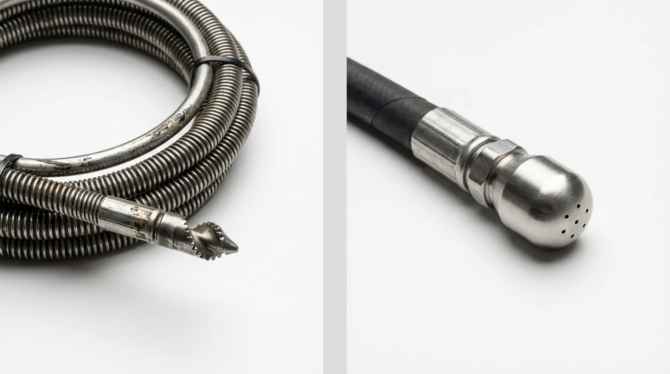 Drain snake cable and hydro jetting nozzle used for drain cleaning in Port Neches, TX