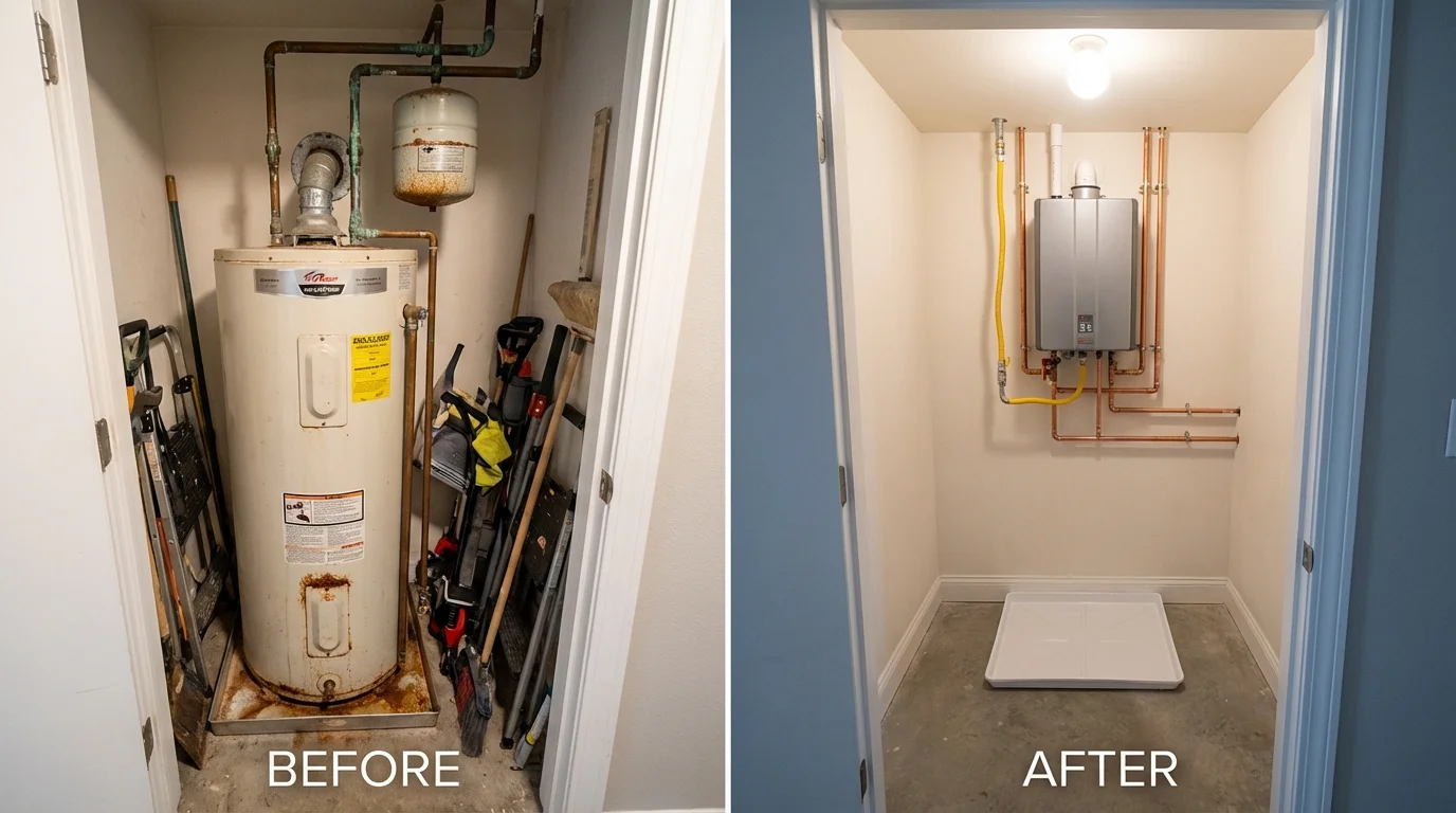 Tank water heater versus wall-mounted tankless unit comparison for Port Neches, TX homeowners