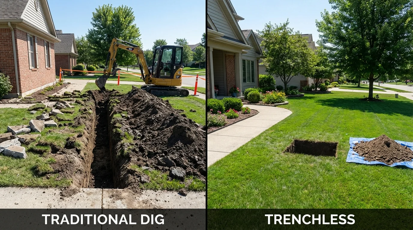Trenchless sewer repair with minimal yard damage versus traditional excavation in Port Neches, TX